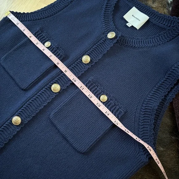 REFORMATION Catalina Cotton Mini Dress In Navy Blue Knit Sleeveless Mini‎ Size L - Picture 9 of 10